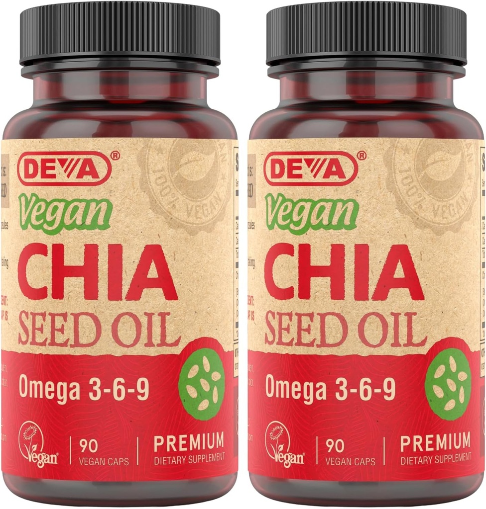 Dầu hạt giống Chia, được đóng gói với Omega 3, 6, 9 & các chất béo cần thiết khác, chất lạnh và không tinh khiết, 90 Capsules, (Pack of 2)