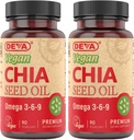 DEVA Vegan Vitaminer Chia Seed Oil, pakket med Omega 3, 6, 9 og andre essensielle fettsyrer, kaldpresset og uraffinert, 90 kapsler, (pakke med 2)
