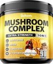 Satoomi 10in1 Mushroom Supplement Complex - Lions Mane, Cordyceps, Reishi, Chaga och 6 More - Brain Supplements for Memory & Focus - 90 Count - 3 månaders leverans