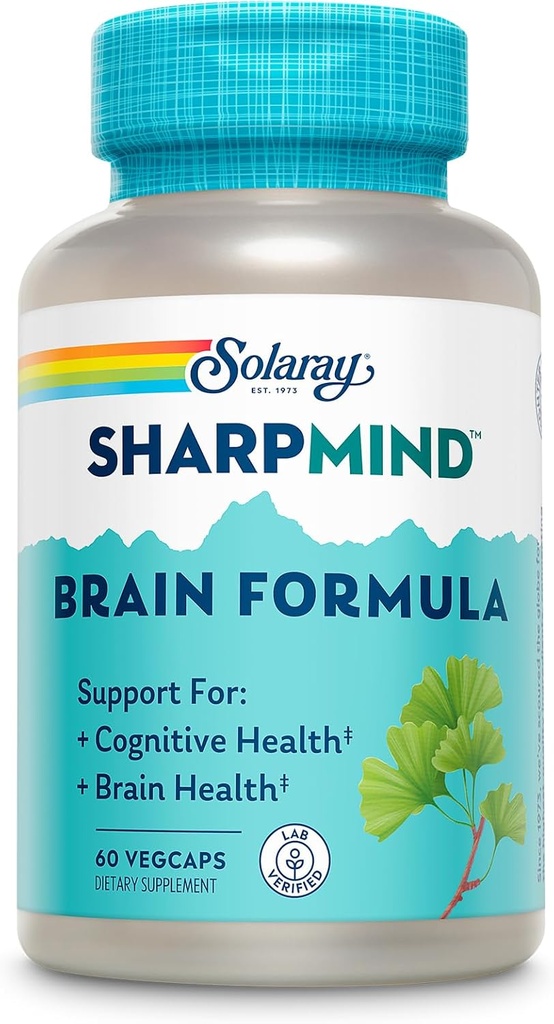 SOLARAY SharpMind Brain Support Formule - Nootropní mozkové doplňky - Kognitivní a mozková podpora s Ginkgo Biloba - 60denní záruka, 60 Služeb, 60 VegCaps