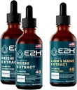 E2H: Reishi (2 Pack) & Lion's Mane Extracts - Enerxía, lonxevidade, Sharpness Cognitiva, Inmunidade - Non-GMO, Vegan - 2 Fl Oz Total - Bundle