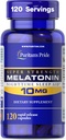 Puritan's Pride Premium Super Strength Melatonin 10mg Sleep Aid, Dietary Supplement for Sound, Restful, and Longer Sleep Support, 4 Month Supply, 120 Capsules de liberación rápida (Packaging May Vary)