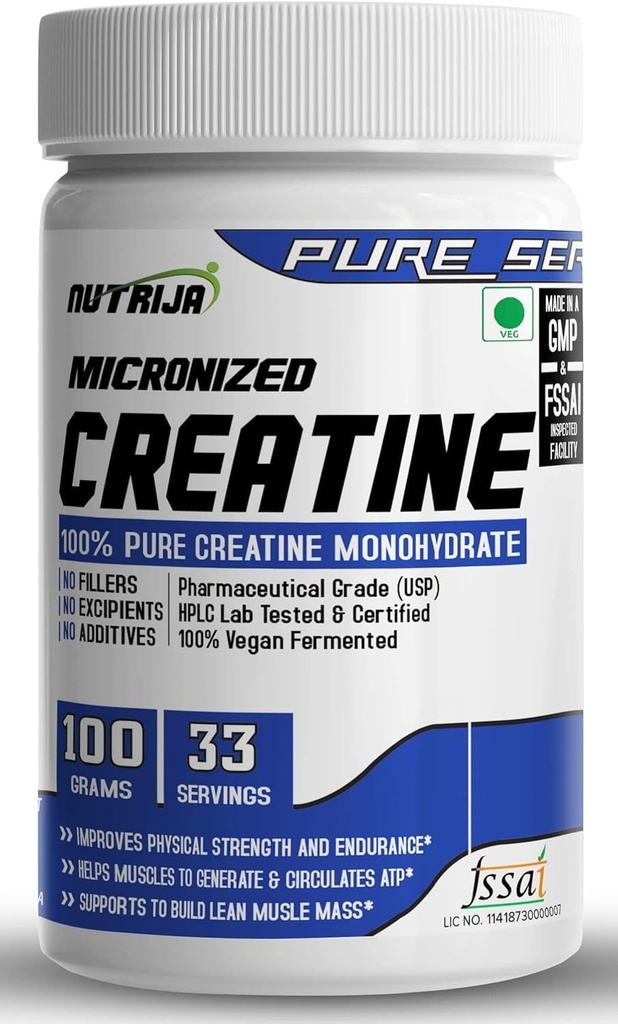 Pure Micronateine Creatine Monohidder- 100grams pre/Post Workout suplementari per a la reparació de Muscles i Recovery