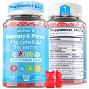 Phosphatidylserine Supplement 100mg, Focus Gummies for Kids Teens + Vitamin C & D3 400IU, Sugar Free Kids Brain Gummies Increase Attention & Concentration, Chewable, Vegan, Gluten Free, Non-GMO 60Cts
