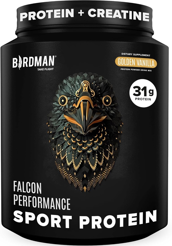 BIRDMAN Falcon Performance Vegan Protein Powder, 31g Protein, 5g Creatine, 5g BCAA, Probiotics, Electrolytes, Pre Workout, Low Carb, Sugar Free ' Dairy Free, Plant Based Vanilla Protein -19 Servings