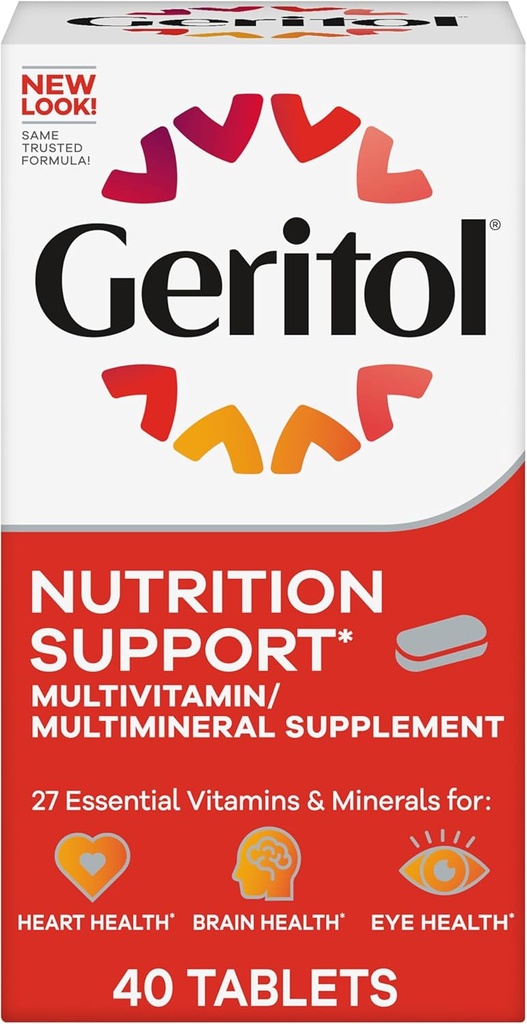 Geritol, Multivitamin Supplement, B-Vitamins, Antioksid, Vitamin C, E & D və Iron, 26 Essential Vitaminlər və Minerals, Gluten-Free, Non-GMO, No AI Sweeteners, 40 Tablet