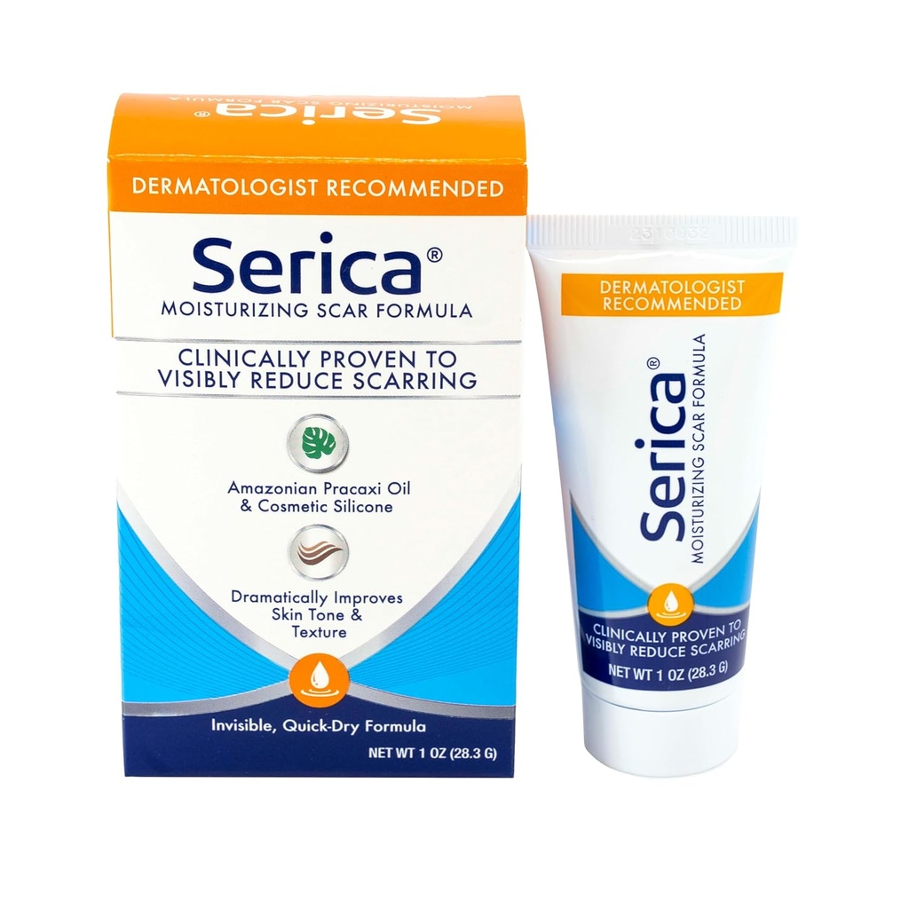 Serica Scar Gel Advanced Silikon formel, visuelt reduserer utseendet på arr fra kirurgi, akne, skader - klinisk bevist resultat, 1oz