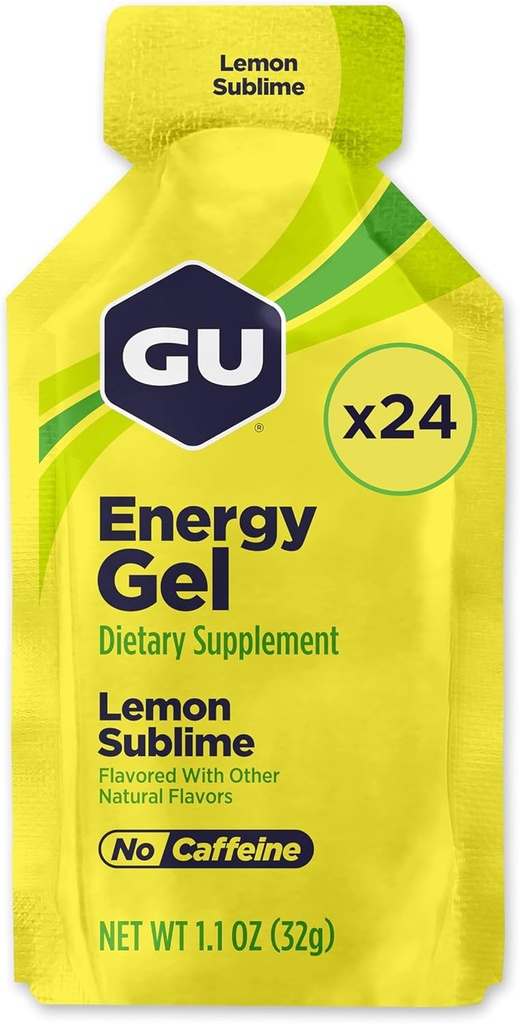GU Energy Original Sports Nutrition Energy Gel, végétalien, sans gluten, sans casher, et sans lait sur la route énergie pour toute séance d'entraînement, 24-Count, citron Sublime
