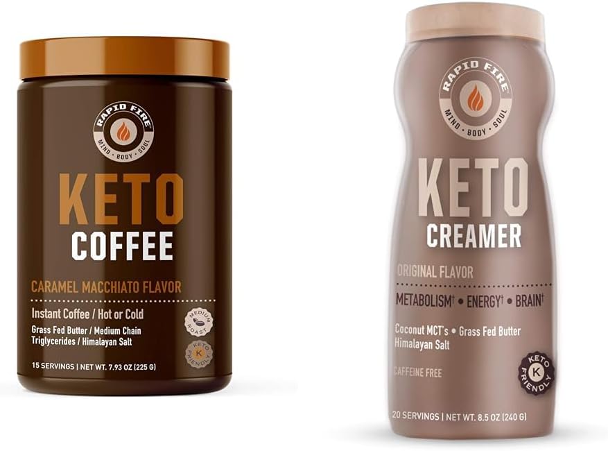 Mélange de café kétogénique rapide à feu Caramel Macchiato avec crème MCT, soutient le métabolisme, perte de poids, régime kéto, 7.93 et 8.5 Onces
