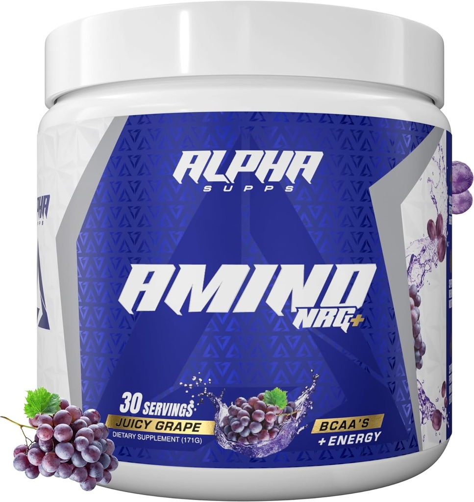 Alpha Supps Amino NRG+ BCAA Amino Energetic Recovery Powder - Hydration Blend with Electrolytes - Focus Blend for Optimal Performance Support in Men & Women (30 Servings, Juicy Grape)