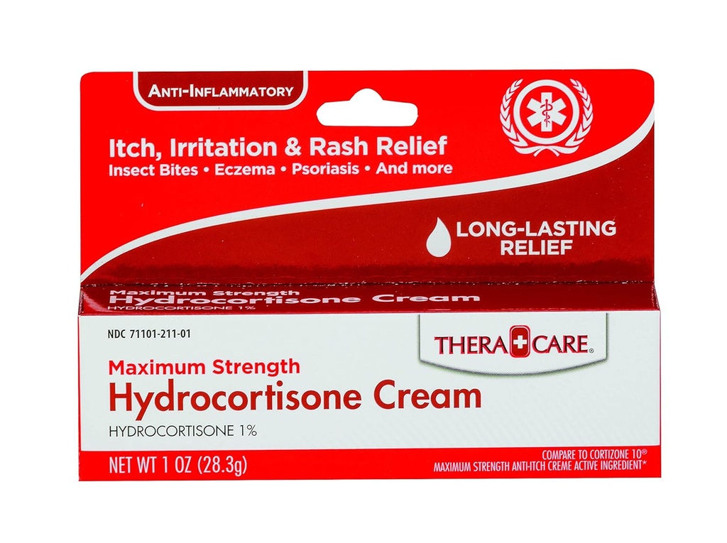 Thera Care Hydrokortison Cream | Maksimal styrke OTC | Itch Irritation og Rash Relief | 1 oz