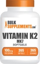 BulkSupplements.com Vitamin K2 Softgels - Vitamin K2 MK7, Vitaminski dodatki - Gluten Free, 1 Softgel na Serving, 365 Število (Pack od 1)