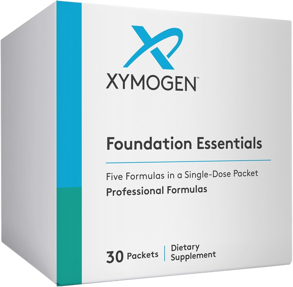XYMOGEN Foundation Essentials - 5-tootepaketid ProbioMax probiootikumiga, ActivNutrients Multivitamiin ilma rauata, Omega MonoPure 650 kalaõli, OptiMag Magneesium + D3 2000 vitamiin (30 paketti)