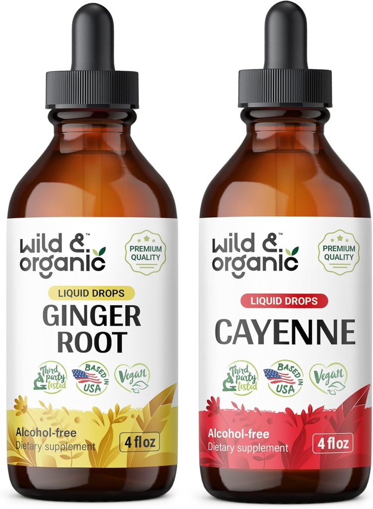 Wild " Organic Ginger Root Tincture 4 fl oz " Cayenne Pepper Tincture 4 fl