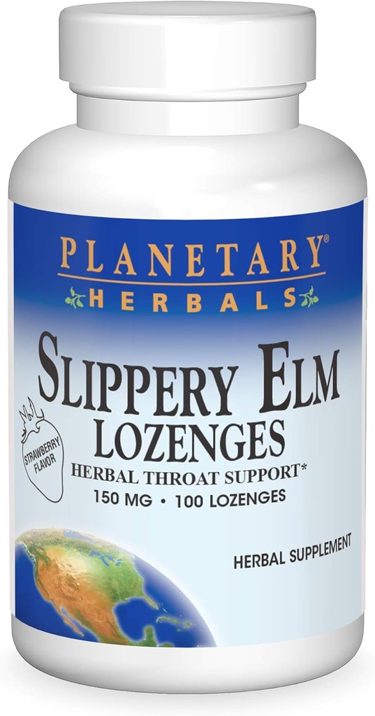 Planetariska växtbaserade Slippery Elm Strawberry Lozenges, Herbal Throat Support, 100 Lozenge
