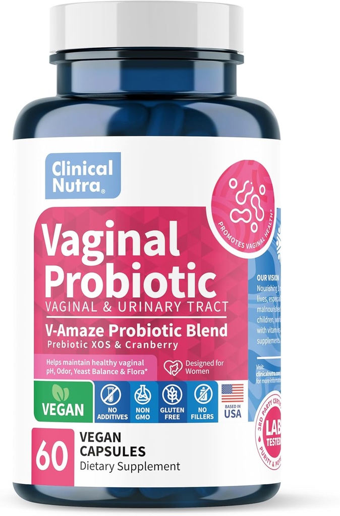 Clinical Nutra Vaginal Probiotics for Women pH Balance, Vaginal Odor Control with Prebiotics & Lactobacillus Blend - Womens Health Supplement Healthy Vaginal Flora Support 60 Capsules