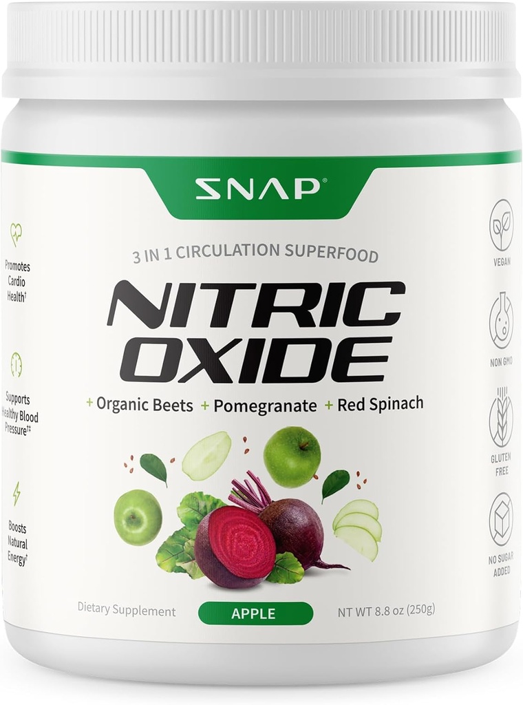 Snap Adds Organic Beet Root Nitric oksigen Toz - Enerji və sağlam hidravlik, 8.8 oz (30 Xidmət, 1 ay təchizatı), Apple