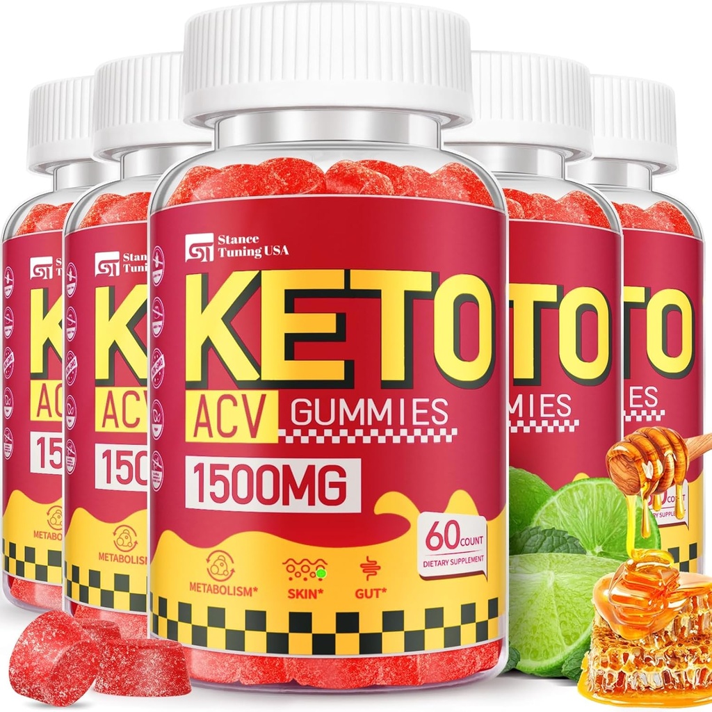 Keto ACV Gummies - 1500MG ACV Keto Gummies for Women Men - Apple Cider Vinegar with Mother, Probiotics, ויטמין B6 B12 עבור Gution - טבעוני & Non-GMO, 5 Pack