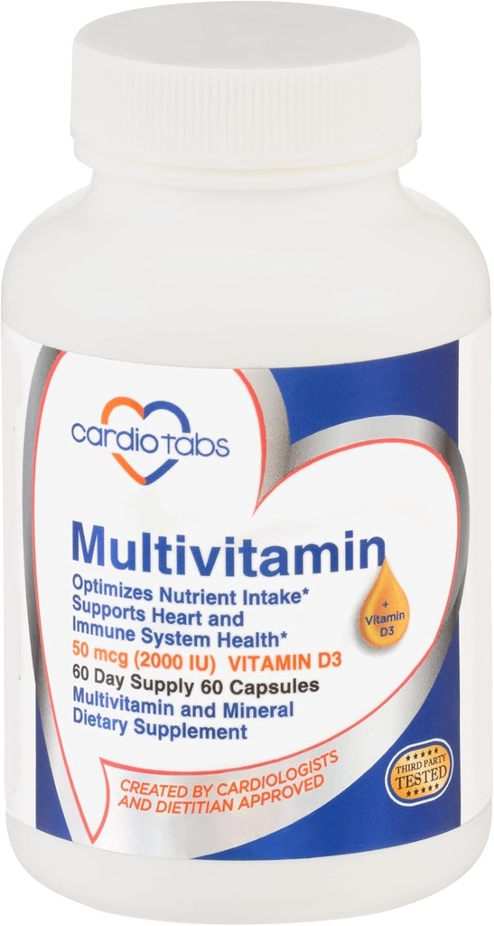 Multivitamīni - Sirds un Immunitātes Papildinājumi vīriešiem un sievietēm, Multivitamīni vīriešiem un sievietēm, ar minerālvielām B-vitamīna komplekss, A, C, E, K un 2000 SV D3 vitamīns, 60-Count pudele