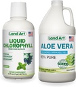 Land Art Pure Aloe Vera Gel Edangarria 64 fl oz + Liquid Chlorophyll Mint Flavored 16 fl