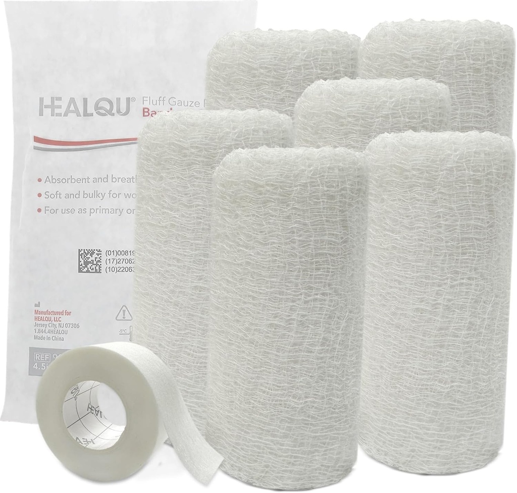 Kerlix Gauze Bandage Rolls - 4 1/2 in x 4,1 Yds, 6 Ply - 6 Single Sterile Pocuhes- Extra Absorbency - Latex Gratis, Hospital Grade Katoen Fluff Bandage Wrap Krinkle Style - voor Wond Care & First Aid