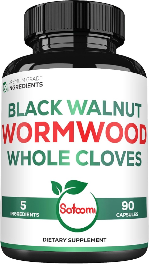 Satoomi 5 i 1 Wormwood Kapsler Supplement - med Black Walnut Cloves Turmeric og Berberine HCl - 90 Kapsler - Immunsystem & Digestion Helse