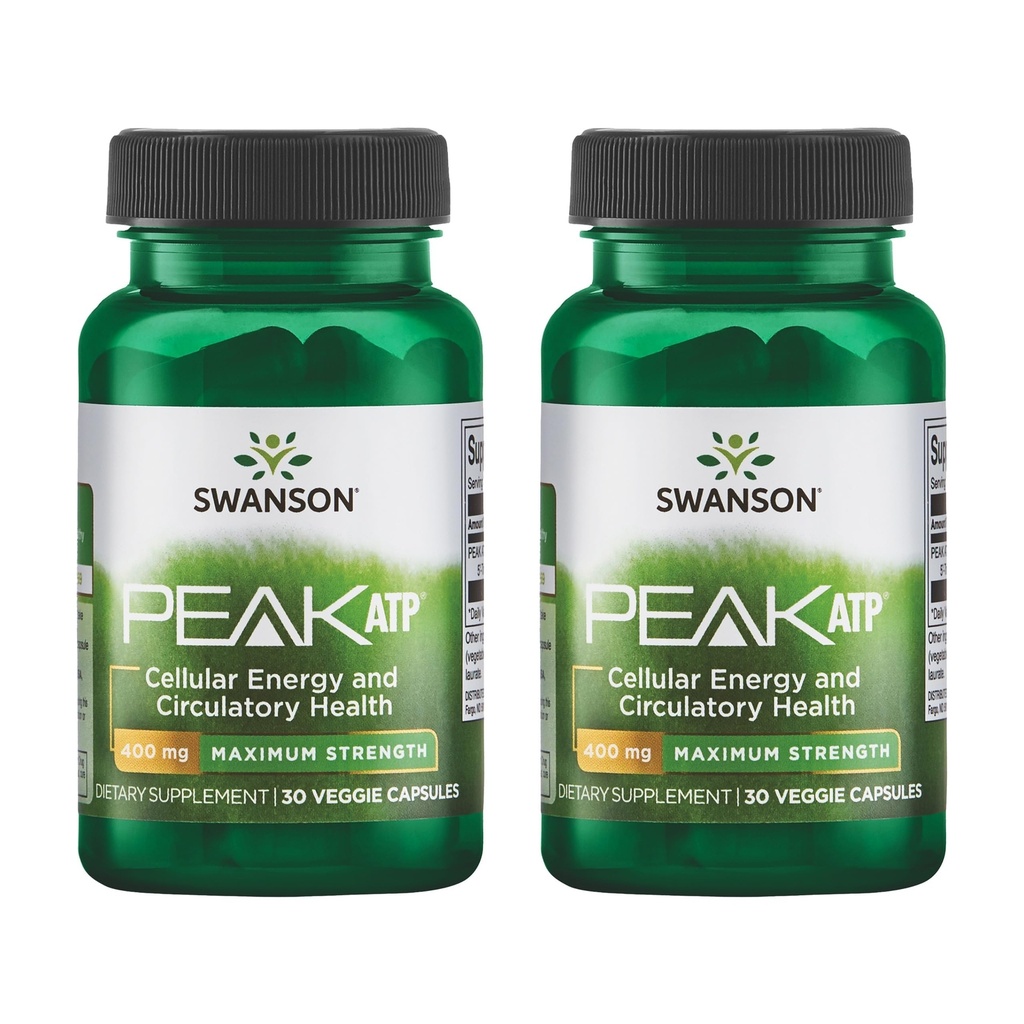 Swanson Maximum Strength Peak ATP Cellular Energy Supplement for Athletes and Active Adults Seeking Performance and Recovery Support - 400 mg (30 Veggie Capsules, 2 Pack)