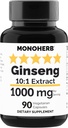 MONOHERBのGinsengのエキス1000のmg - 90のベジタリアンのカプセル