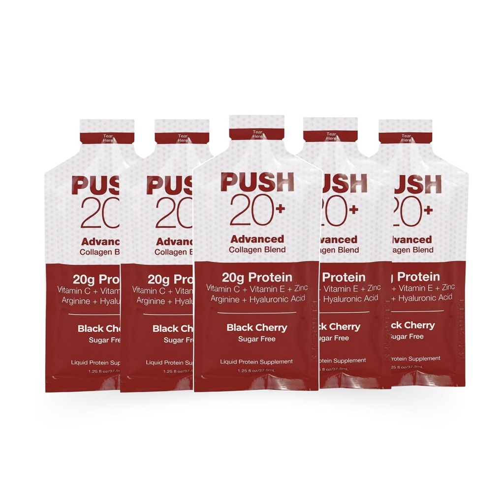 PUSH20+ 高级 Collagen 混合剂 - 液态蛋白20g/ 1.25 fl. oz - 黑樱桃 Flavor - 维生素C, Collagen Peptides, Hyaluronic Acid, Vitamin E & Best Liquid Collagen by Being Well Basics
