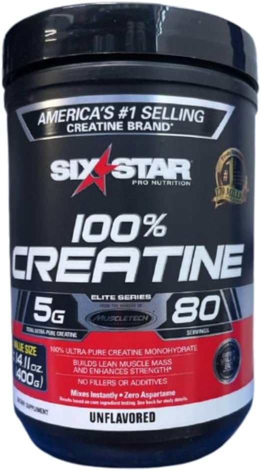 Six Star Creatine Monohydrát Elite 100% Creatin Monohydrát Prášek 124; Po cvičení Muscle Recovery & Muscle Builder 124; Mikronizované Creatin Powder 124; Mass Gainer 124; Neochucené (80 Služeb)