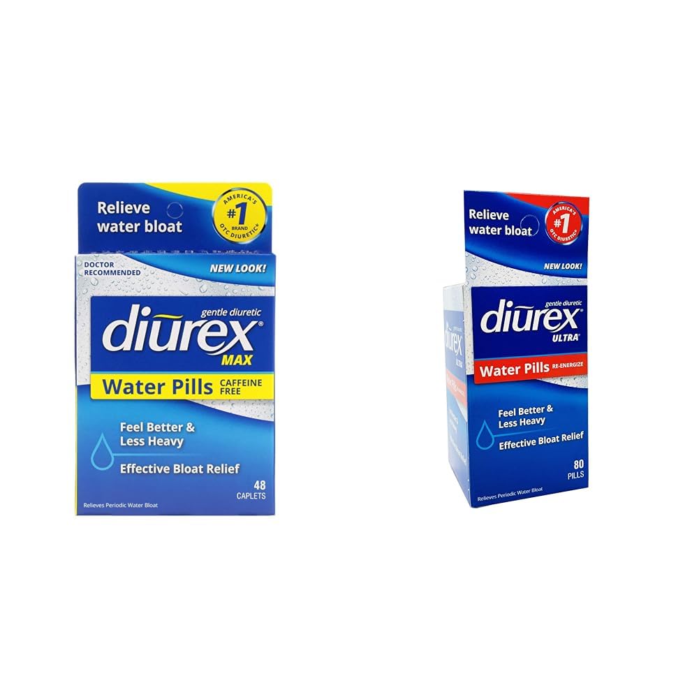 Diurex Max - Maximum Strength Caffeine-Free Diuretic Water Pills - Feel Better and Less Heavy & Ultra Re-Energizing Water Pills - Relieve Water Bloat - Feel Better & Less Heavy - 80 Count