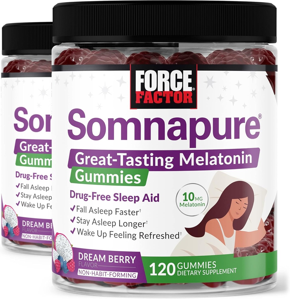 Примушені фактори Somnapure Gummies з Melatonin, Добавка для підтримки без наркотиків для дорослих з непристойною безсоння, Мрія Беррі Flavor, 120 Count (Pack of 2)