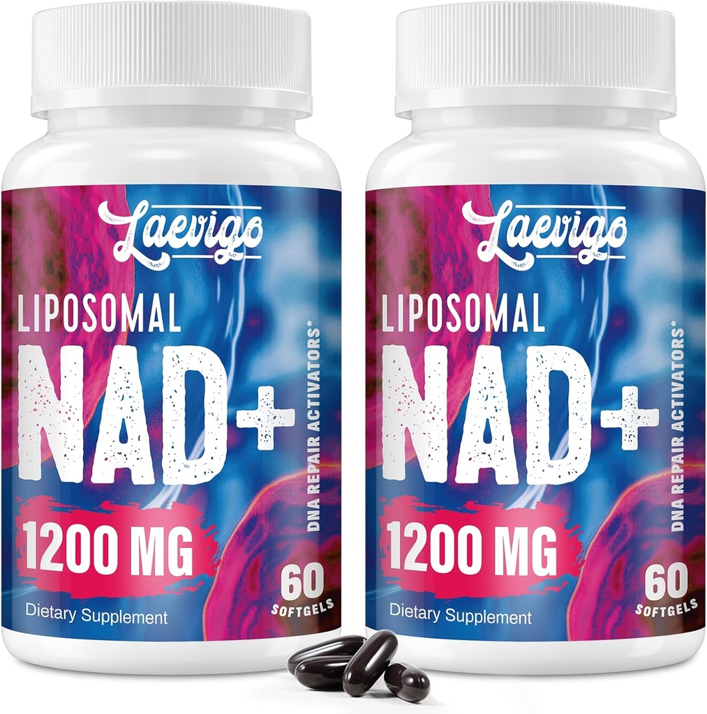 Suplemento lipossomal NAD+ 1200mg Alta Absorção, Energia Celular e Suporte Mitocondrial, NAD Plus para Longevidade e Vitalidade, Fórmula Anti-Aging, 120 Softgels