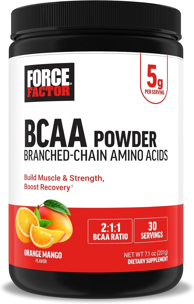 גורם כוח BCAA Amino Acids תוספת 2:1, טעים ומדענן אבקת BCAA לתמוך שריר התאוששות וביצועים, אין צבעים מלאכותיים או פלאמורים, אורנג ', 30 לשרתים