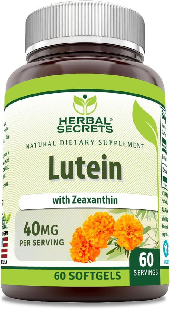 Herbal Secrets Lutein with Zeaxanthin supplement | 40 Mg Per Serving - 60 Softgels - Non-GMO - Gluten-Free | Made in USA