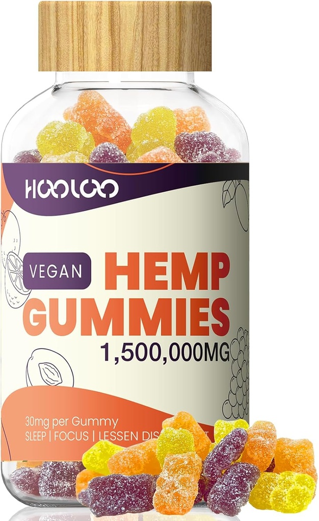 HOOLOO Hemp Gummies, Vegan, 2 пакет (Vegan-1,500,000mg, Соковита Апельсин,Grape,Peach)
