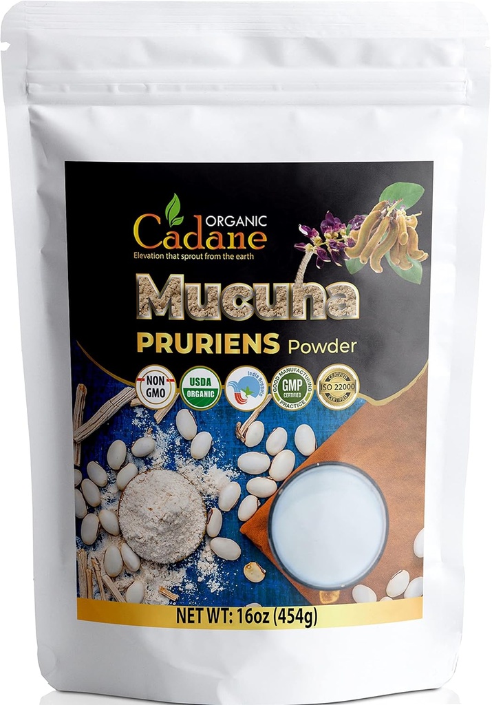 Organic Cadane Mucuna Pruriens Powder 1 Pound , Promotes Brain Health, Supports Immune System, Energy , USDA Certified Vegan-Friendly supplements s Pure Natural Velvet Beans Extract from India