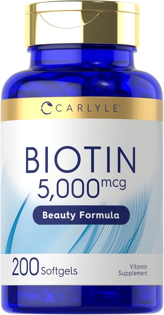Carlyle Biotin 5000mcg Softgels | 200 Count | Vitamine für Haarhaut und Nägel | Non-GMO, Glutenfreie Ergänzung