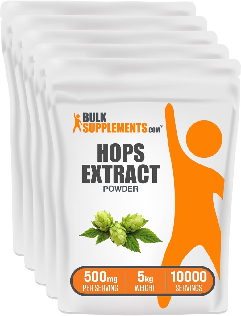 BulkSupplement.com ฮ็อปส์ดึงผงแป้งออก - Herball Supplement, from hops founds - Gluten free, 500mg per servering, 1kg (2.2. pps) (Pack of 5).