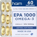 HAIM EPA1000 – Høy potens EPA Fish Oil Supplement – 1.100mg Omega-3 for hjerte, hjerne og felles helse – Farmasøytisk-Grade Softgels – Rene, Burpless Kapsler – 60 Softgels – laget i USA