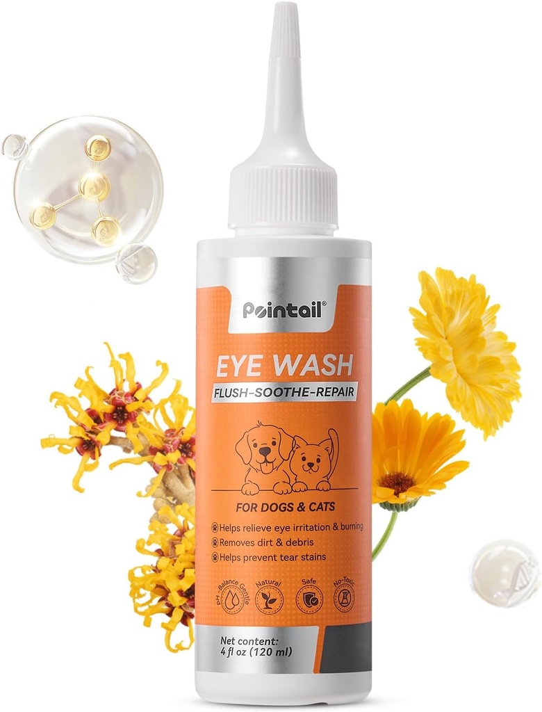 Dog Eye Drops, Eye Infection Treatment for Dogs and Cats, Eye Wash, Irritation Relief, Prevent Tear Stains, Rinse Drops, Eye Care Cleaner to Remove Debris, Gentle Formula, 4 oz