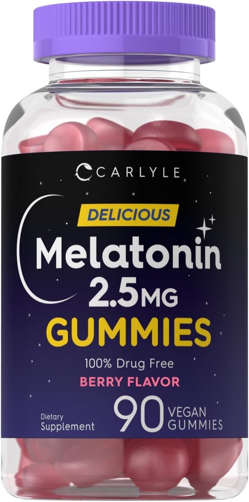 Carlyle Melatonin 2.5 mg Gummies - 90 count - Berry Flavor Gummy supplement - Vegan, Non-GMO, Gluten Free