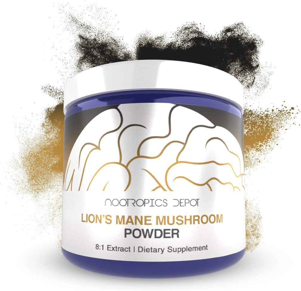 Nootropics Depot Lions Mane Mushroom Powder ← 8:1 Whole Fruiting Body Dual Extract TEN 30 Grams ANTE Hericium erinaceus ← Brain Health Supplement TEN Neuroprotective + Boosts Mood ← Soporta Immune Health