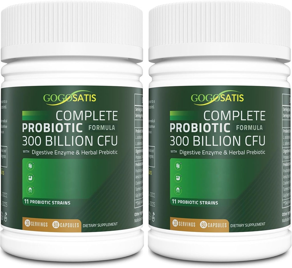 Probiotics for Women and Men, 300 Billion CFU 11 Strains, Acidophilus Probiotic supplement with Organic Herbal ' Digestive Enzymes Shelf Stable for Digestion " Immune Support 120