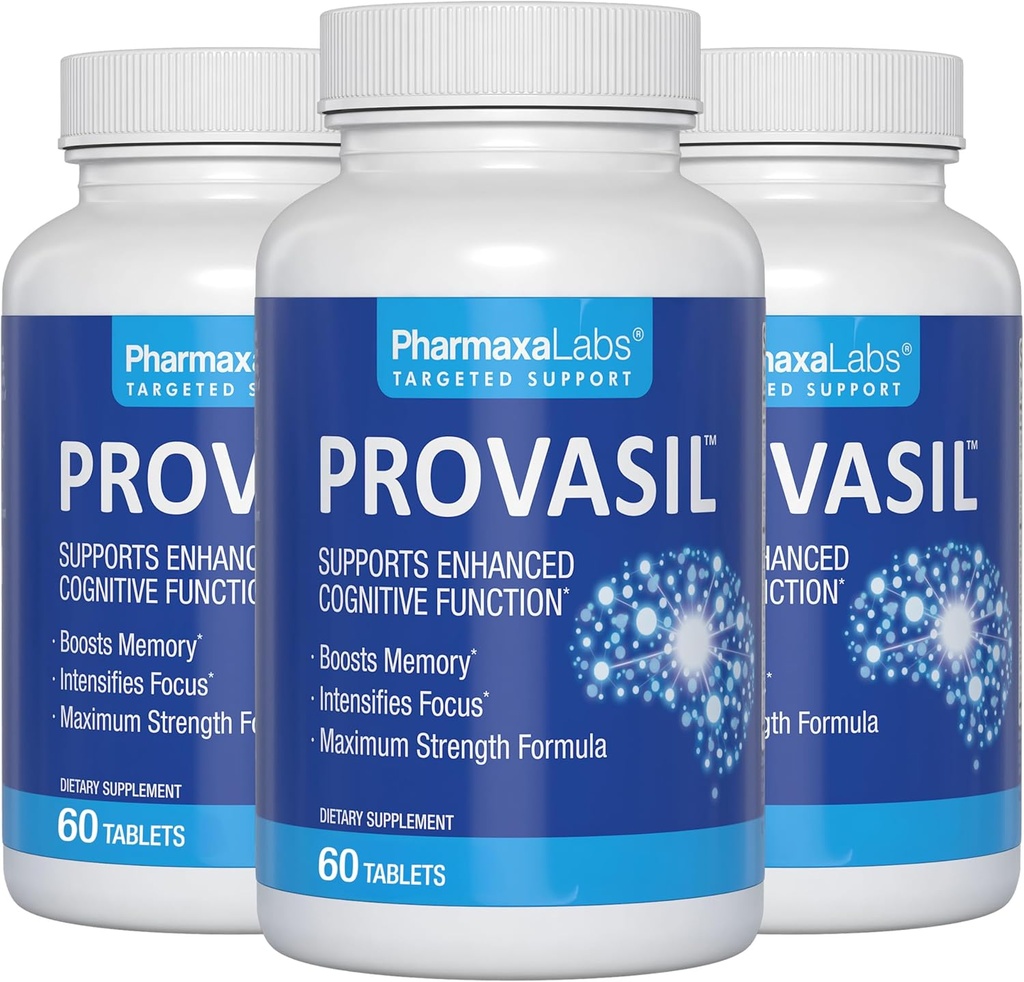 Provasil Brain Supplement for Memory, Focus, Mood & Concentration Adresy 124; Ginko Leaf Flavonoids, Bacopa Monnieri & Biotin Adresat 124; Poprawa sprawności umysłowej, Uwaga & Zdrowie Cognitive (Pack of 3)