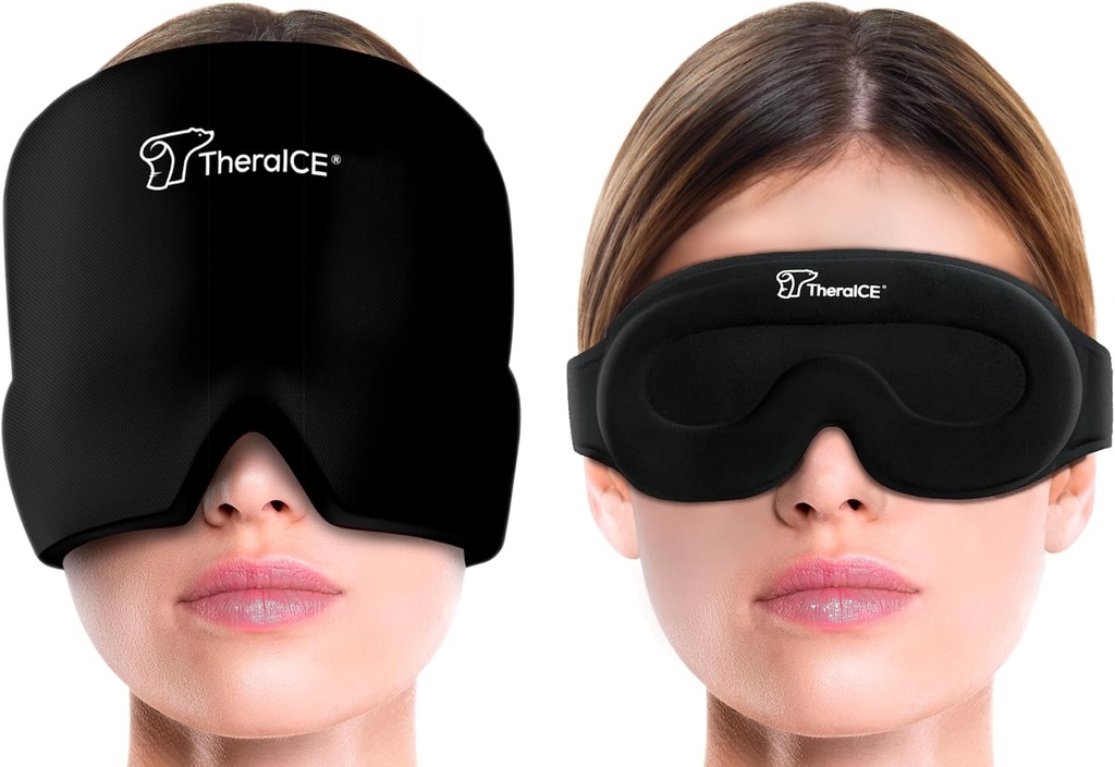 TheraICE Migraine Headache Relief Cap, Hot & Cold Therapy Hat, Migraine Relief Cap, Cool Gel Head Wrap, Headache Cap Ice Pack Mask + TheraICE Cooling Gel Relief Sleep Mask