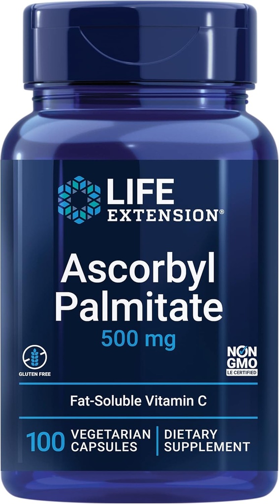 Lebensverlängerung Ascorbyl Palmitate 500mg – fettlösliche Vitamin C-Ergänzung für Immununterstützung und Langlebigkeit – wasserlösliche Glutenfrei, nicht-GMO, Vegetarisch – 100 Kapseln