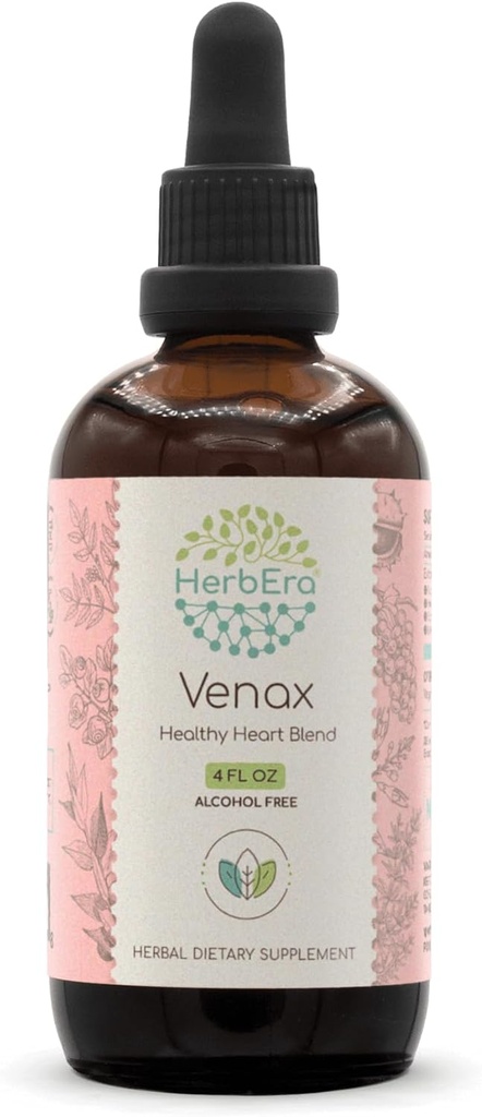 HerbEra Venax B120 ללא אלכוהול פלט Tincture, excentrated Liquid Drops: Butcher's Broom Root, Horse Chestnut Nut, Rosemary Leaf, Prickly Ash Bark, Bilberry Leaf, Grape Seed Stone. 4 Oz