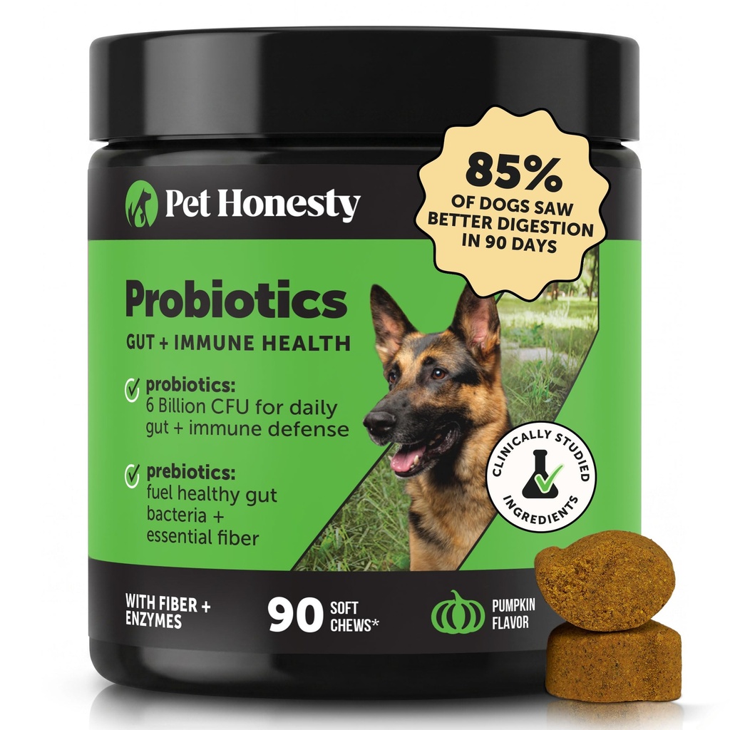 6 Billion CFU Dog Probiotics with Prebiotics, Digestive Enzymes, & Fiber - Relief for Occasional Diarrhea, Gas, Bloating & Itchy Skin - Daily Gut Health & Immune Support for All Dogs (Pumpkin, 90 ct)