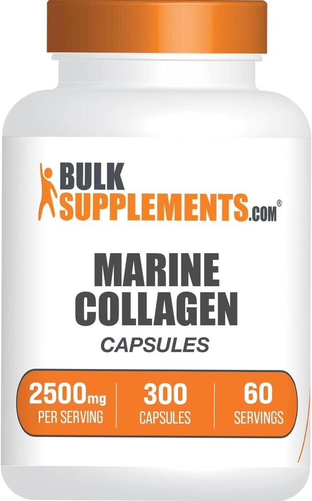 BulkSupplements.com Marine Collagen Capsules - Fish Collagen Supplement, Kollagen für Damen und Herren - hydrolysiertes Collagen, Glutenfrei, 5 Kapseln pro Servierung, 300 Kapseln (Pack von 1)